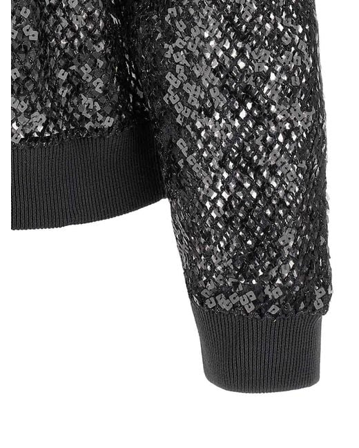 Brunello Cucinelli Black Dazzling Net Embroidery Cardigan