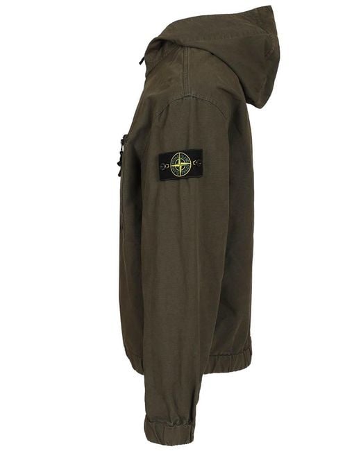 Stone Island Green Organic Cotton Ripstop Hooded Overshirt for men