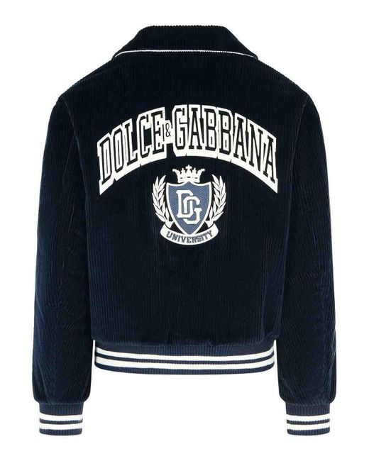 Dolce & Gabbana Blue Corduroy Jacket With Embroidered Logo for men