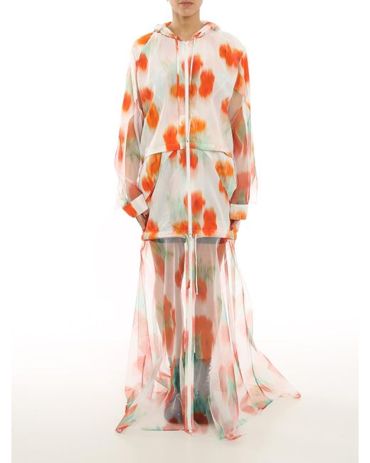 KENZO White Tulip Printed Long Windbreaker