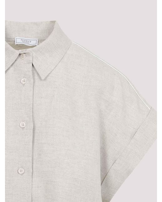Peserico White Linen Short Sleeves Shirt