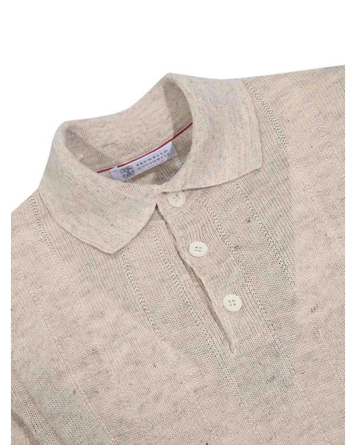 Brunello Cucinelli White Ribbed Polo Shirt for men