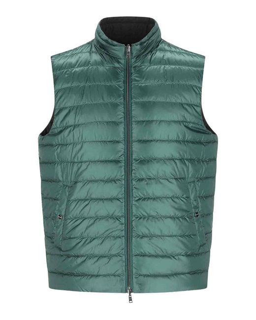 Herno Green Reversible Sleeveless Jacket Front Pockets High Neck for men