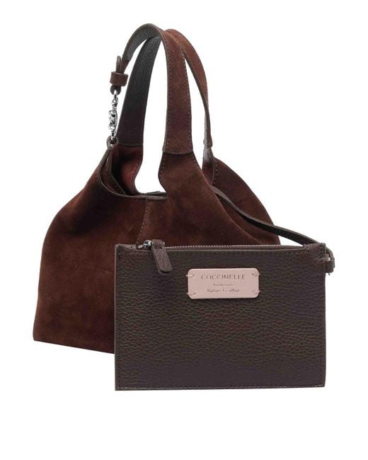 Coccinelle Brown C-Easy Suede Shoulder Bag Small