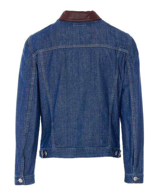 Brunello Cucinelli Blue Denim Jacket With Frontal Buttons Closure for men