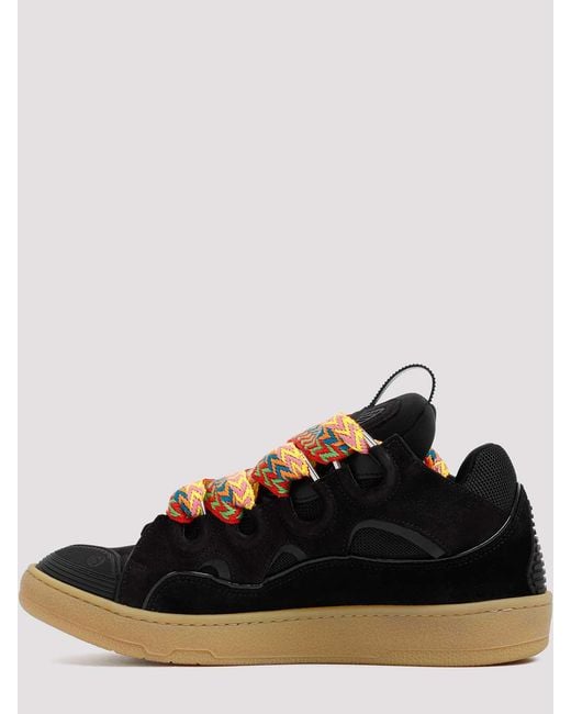 Lanvin Black Suede Leather Curb Sneakers