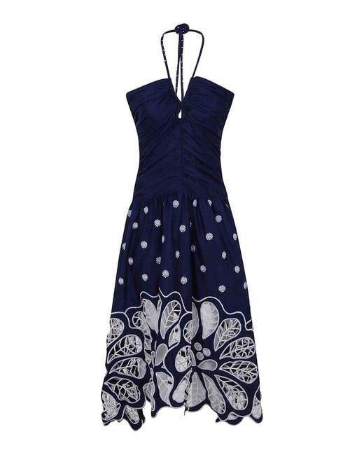 Farm Rio Blue Bicolor Richilieur Sleeveless Midi Dress