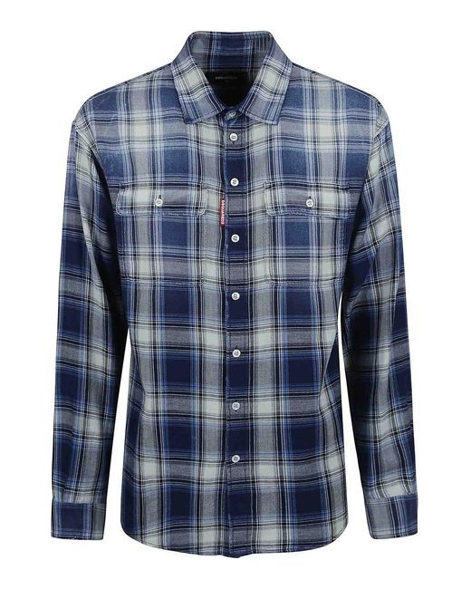 DSquared² Blue Cotton Shirt Check for men