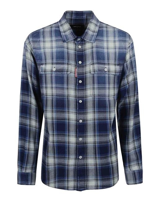 DSquared² Blue Cotton Shirt Check for men