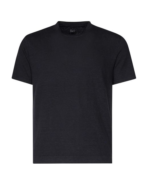 Fedeli Black Short Sleeve Linen T-Shirt for men
