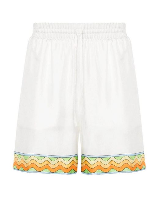 Casablancabrand White Drawstring Silk Shorts for men