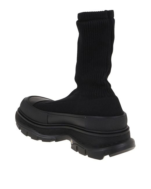 McQueen Black Tread Silck Ankle Boots for men