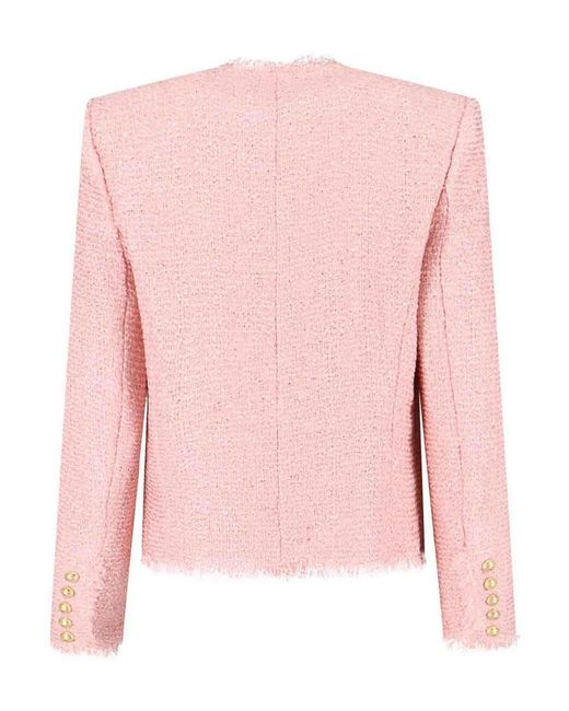 Balmain Pink Tweed Jacket With Sequins