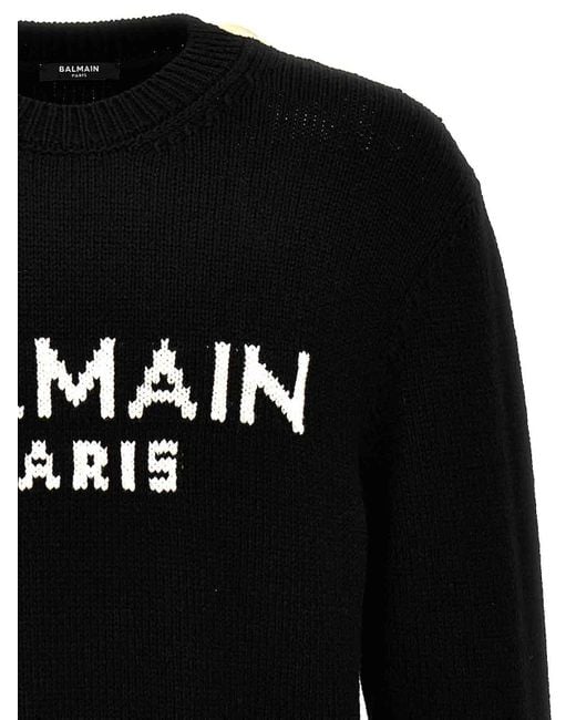 Balmain Black Jacquard Logo Sweater for men
