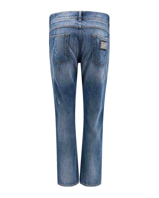 Dolce & Gabbana Blue Cotton Jeans With Ripped Effect for men
