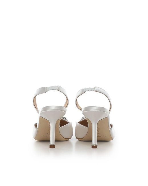 Manolo Blahnik White Hangisli Satin Slingback
