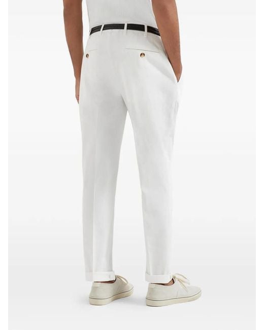 Brunello Cucinelli White Dyed Trousers for men