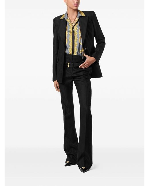 Versace Black Informal Pant Responsible Wool Tonal Pinstripes