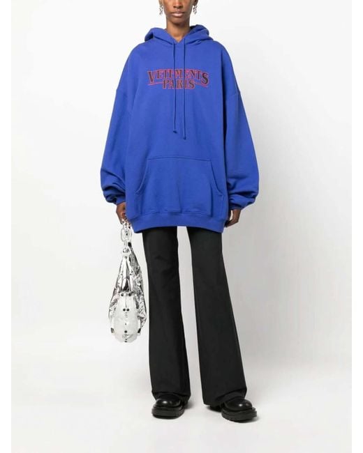 Vetements Blue Logo-Print Cotton Hoodie for men