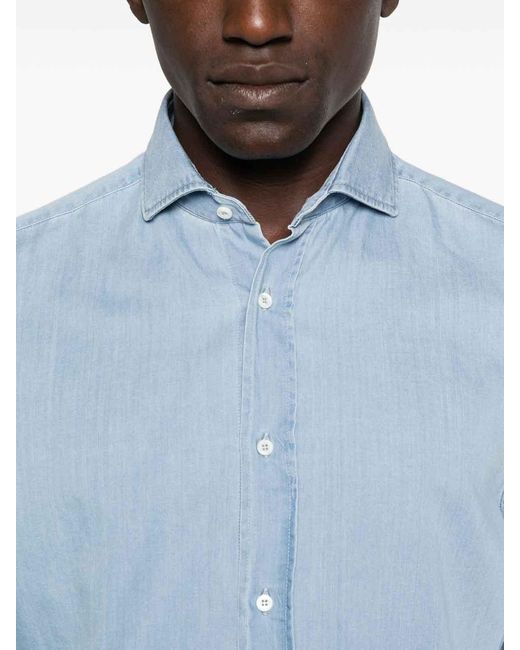 Brunello Cucinelli Blue Cotton Shirt for men