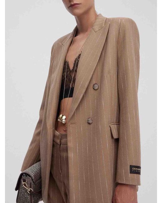ERMANNO FIRENZE Brown Double-Breasted Pinstriped Jacket