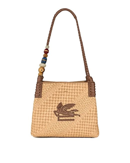 Etro White Libra S Rafia Shoulder Bag