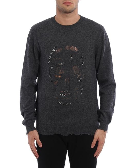 McQueen Black Skull Punk Piercing Sweater for men