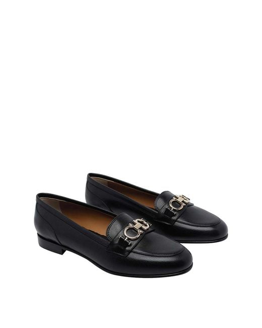 Ferragamo Black Gancini Leather Loafers