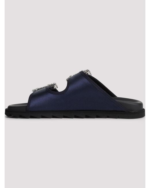 Roger Vivier Blue Slidy Strass Bord Gros Mules