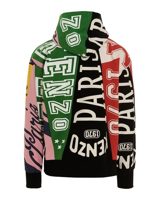 KENZO Green Cotton Hoodie With All-Over Print for men