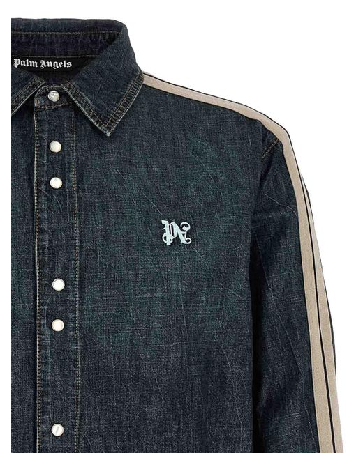Palm Angels Blue Monogram Track Shirt for men