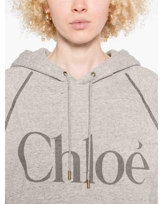 Chloé Gray Logo Classic Hoodie