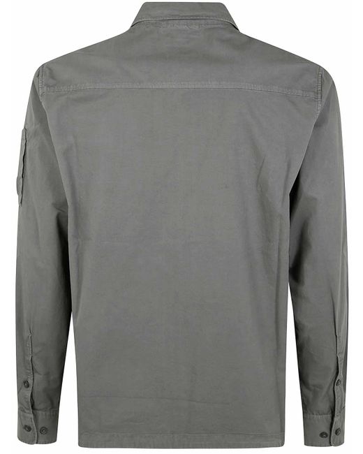 C P Company Gray Organic Gabardine Full Zip Overshirt for men
