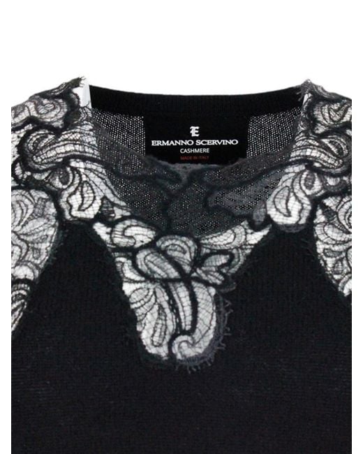 Ermanno Scervino Blue Lace Trimmed Cashmere Sweater