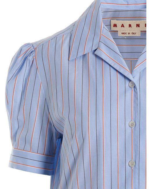 Marni Blue Striped Cotton Shirt Dress
