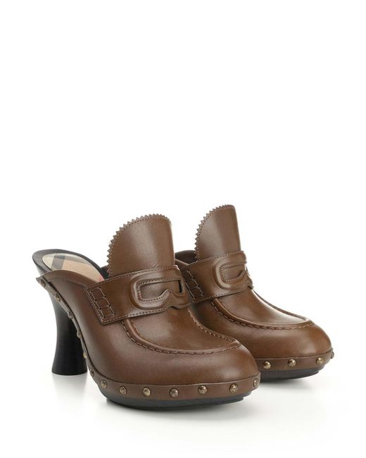 Burberry Brown Potter Leather Clogs