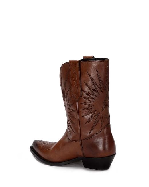 Golden Goose Deluxe Brand Brown Wish Star Low Boots With Embroideries Leather Upper