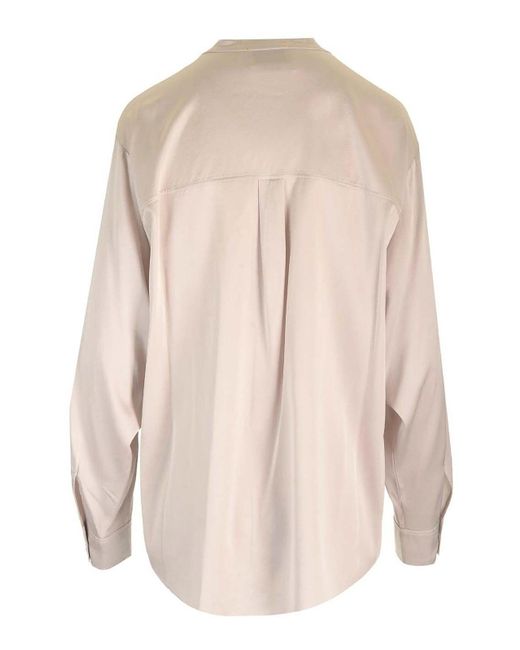 Forte_forte Natural Stretch Heavy Satin Silk Collar Shirt Perla