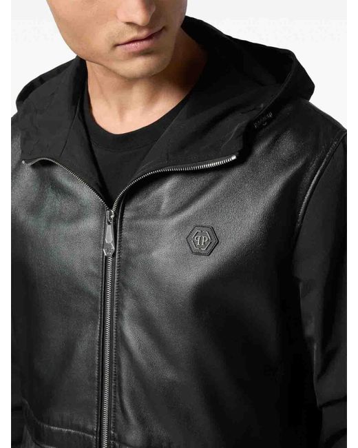 Philipp Plein Black Logo Patch Hooded Jacket for men