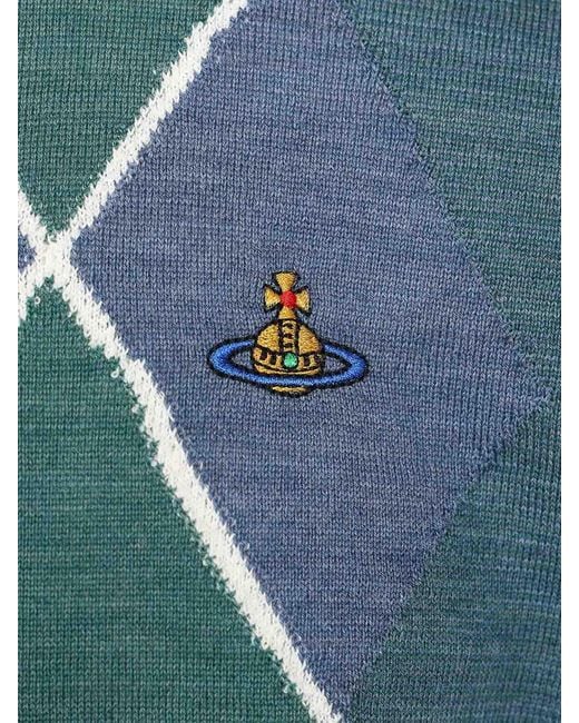Vivienne Westwood Blue Argyle Jumper for men