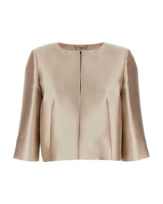 Alberta Ferretti Natural Mikado Bolero Jacket With Crew Neck