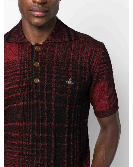 Vivienne Westwood Red Logo Checked Polo Shirt for men