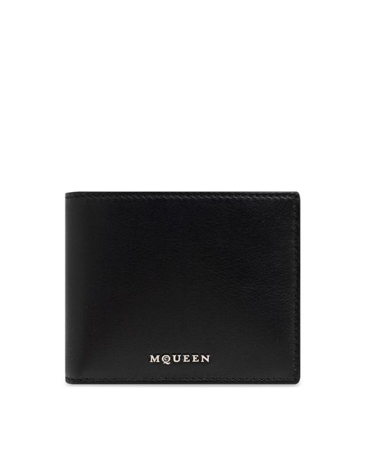 McQueen Black Calf Leather Wallet With Logo for men