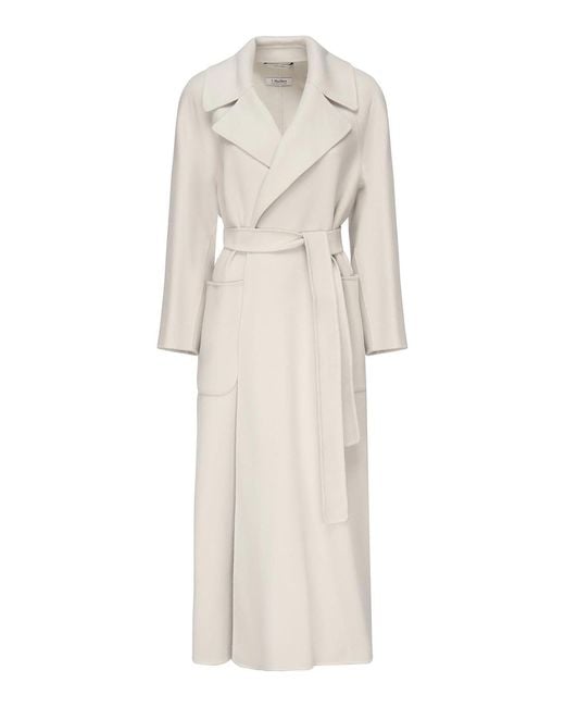 Max Mara White Long Wool Wrap Coat