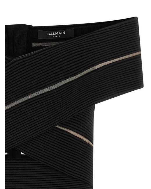 Balmain Black Off-The-Shoulder Crop Top