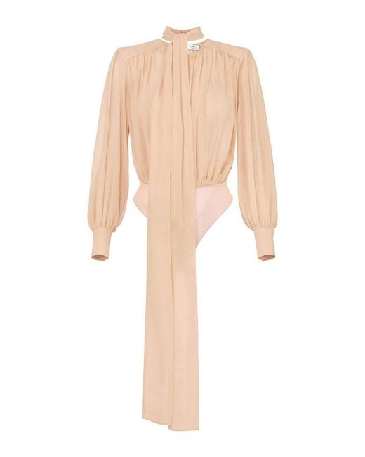 Elisabetta Franchi Natural Silk Georgette Bodysuit With Sash By