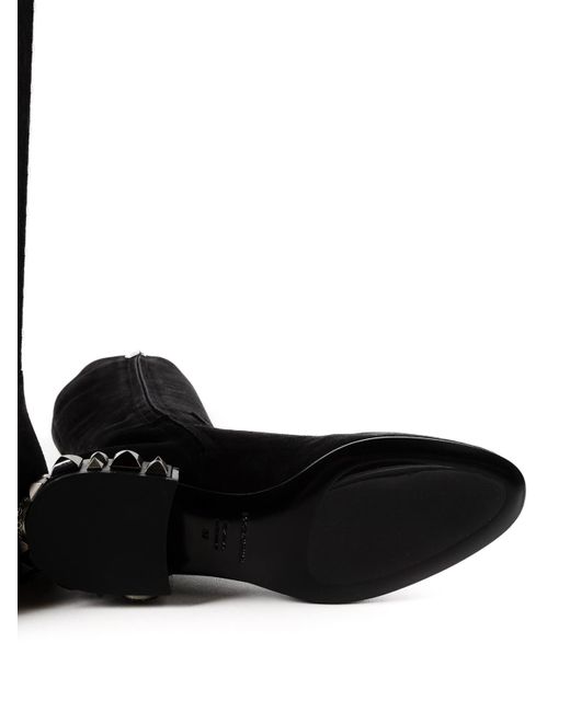 Dolce & Gabbana Black Studded Heel Suede Boots