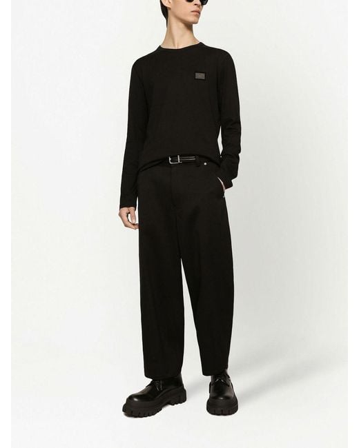 Dolce & Gabbana Black Logo-Tag Long-Sleeve T-Shirt for men