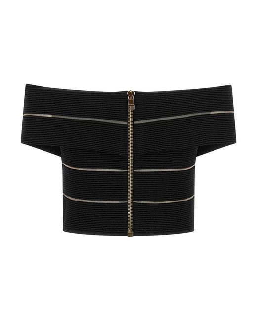Balmain Black Off-The-Shoulder Crop Top