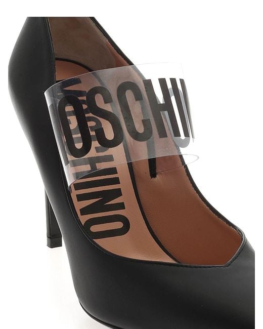 Moschino Black Branded Strap Pumps